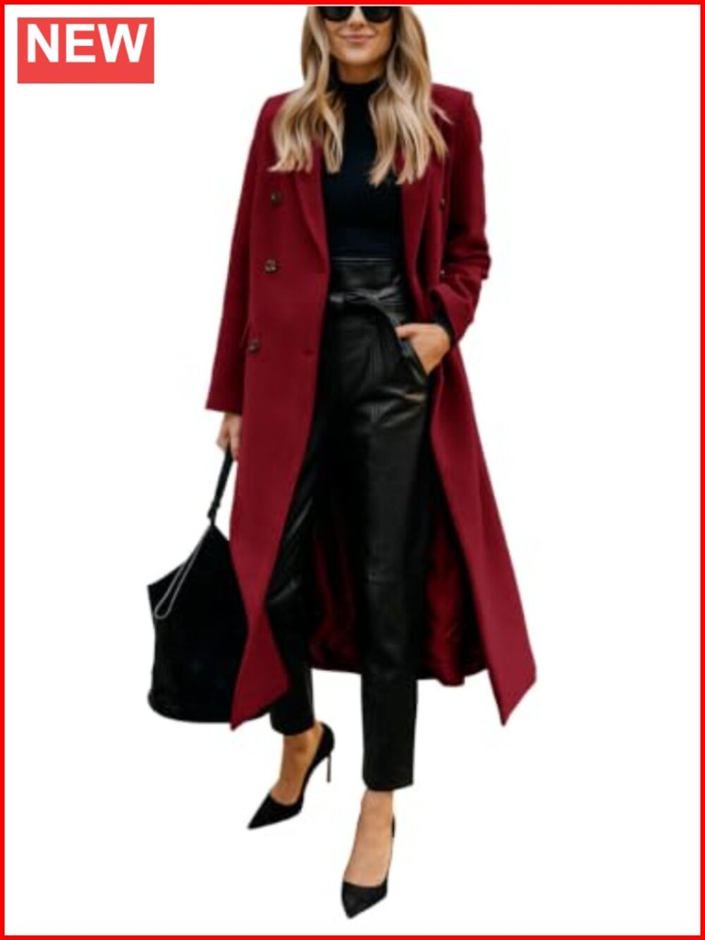 Womens Long Wool Peacoat Notch Lapel Double Breasted Coat